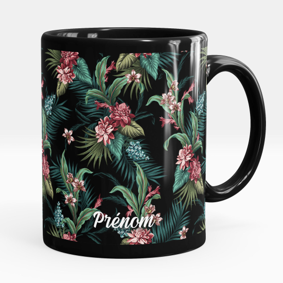 Taza personalizada totalmente negra - Flores