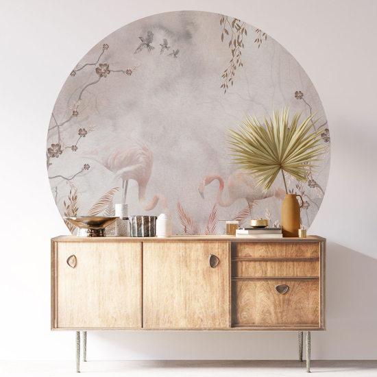 Vinilo Adhesivo Decorativo Redondo - Flamencos Rosados