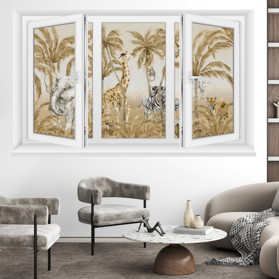 Vinilo Adhesivo Decorativo trampantojo 3D - Animales de la jungla