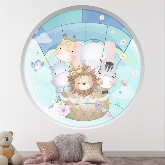 Vinilo Adhesivo Decorativo trampantojo 3D para niños - Infantil - Animales globo aerostático