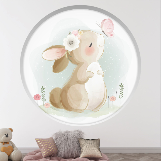 Vinilo Adhesivo Decorativo trampantojo 3D para niños - Infantil - Conejo mariposa
