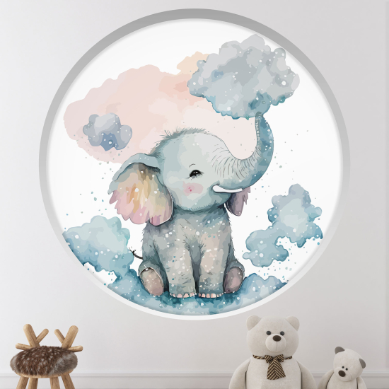 Vinilo Adhesivo Decorativo trampantojo 3D para niños - Infantil - Elefante en las nubes