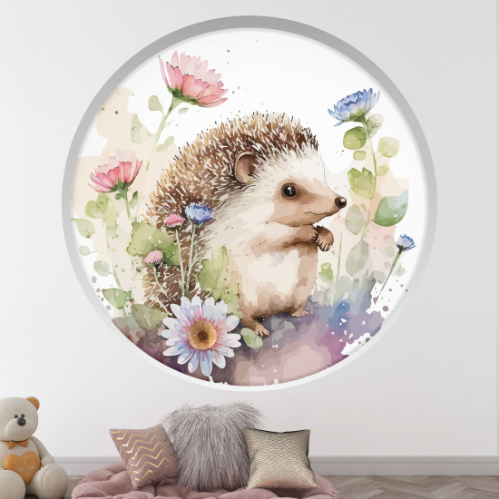 Vinilo Adhesivo Decorativo trampantojo 3D para niños - Infantil - Erizo flores