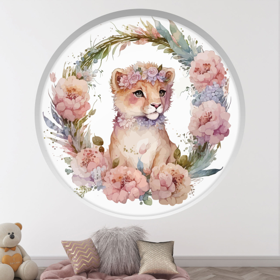 Vinilo Adhesivo Decorativo trampantojo 3D para niños - Infantil - León floral