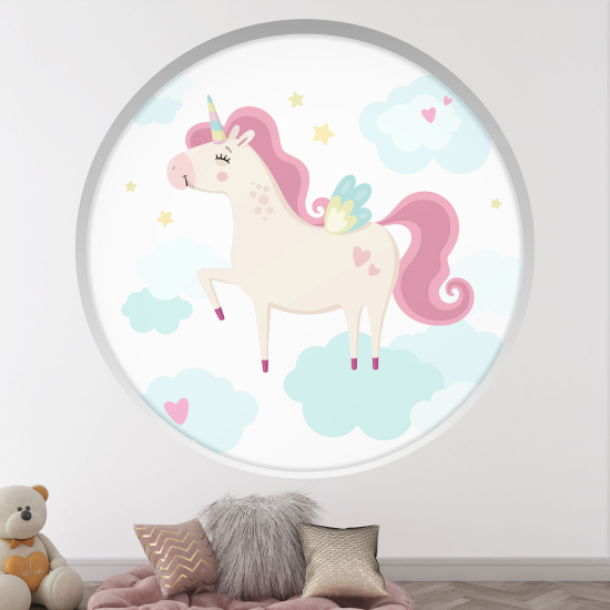 Vinilo Adhesivo Decorativo trampantojo 3D para niños - Infantil - Unicornio nubes