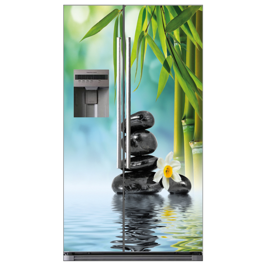 Vinilo Adhesivo para nevera americana - Flor guijarros bambú