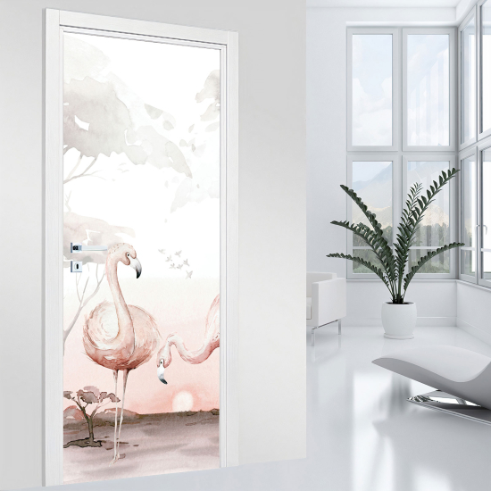 Vinilo Adhesivo para puerta - Flamencos rosas