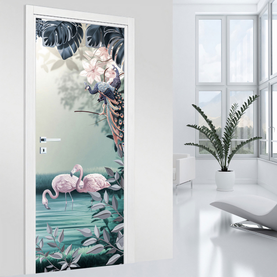Vinilo Adhesivo para puerta - Flamencos rosas