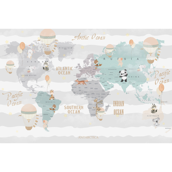 Papel pintado panorámico Niños - Mapa del Mundo