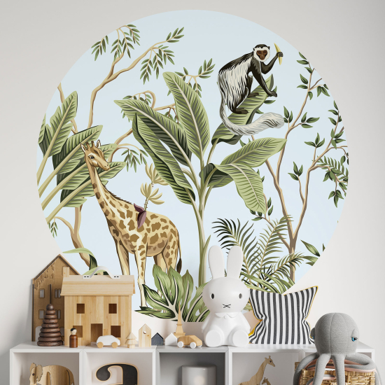 Vinilo Adhesivo Decorativo Redondo para niños - Infantiles - Animales de la Jungla