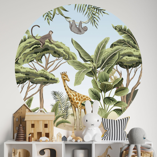 Vinilo Adhesivo Decorativo Redondo para niños - Infantiles - Animales de la Jungla