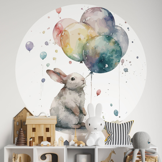 Vinilo Adhesivo Decorativo Redondo para niños - Infantiles - Conejo globos