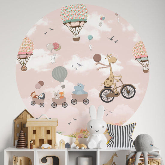 Vinilo Adhesivo Decorativo Redondo para niños - Infantiles - Globos aerostáticos Animales