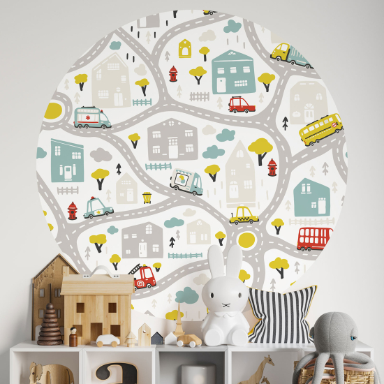 Vinilo Adhesivo Decorativo Redondo para niños - Infantiles - Rutas