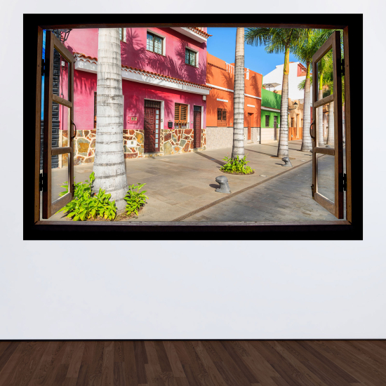Vinilo Adhesivo Decorativo trampantojo 3D - Calle casas coloridas