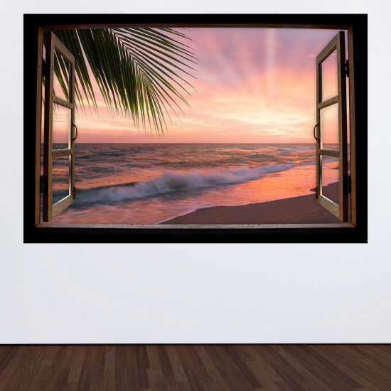 Vinilo Adhesivo Decorativo trampantojo 3D - Playa puesta de sol
