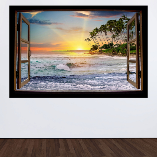 Vinilo Adhesivo Decorativo trampantojo 3D - Vista al mar palmeras