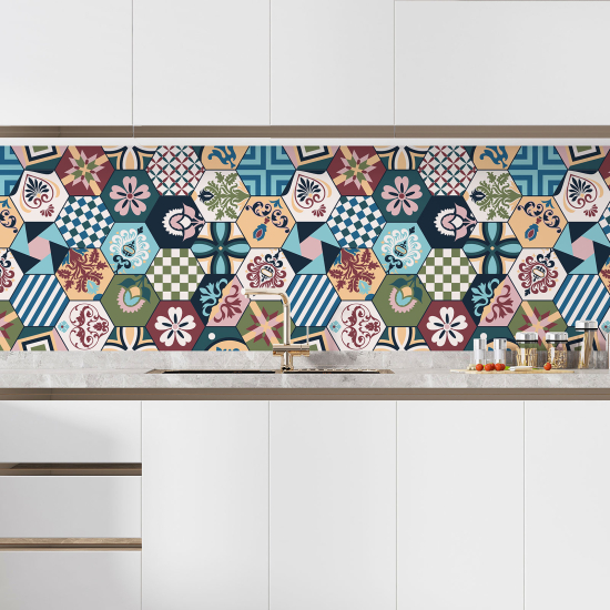 Vinilo Adhesivo Salpicadero Cocina - Efecto baldosas hidráulicas